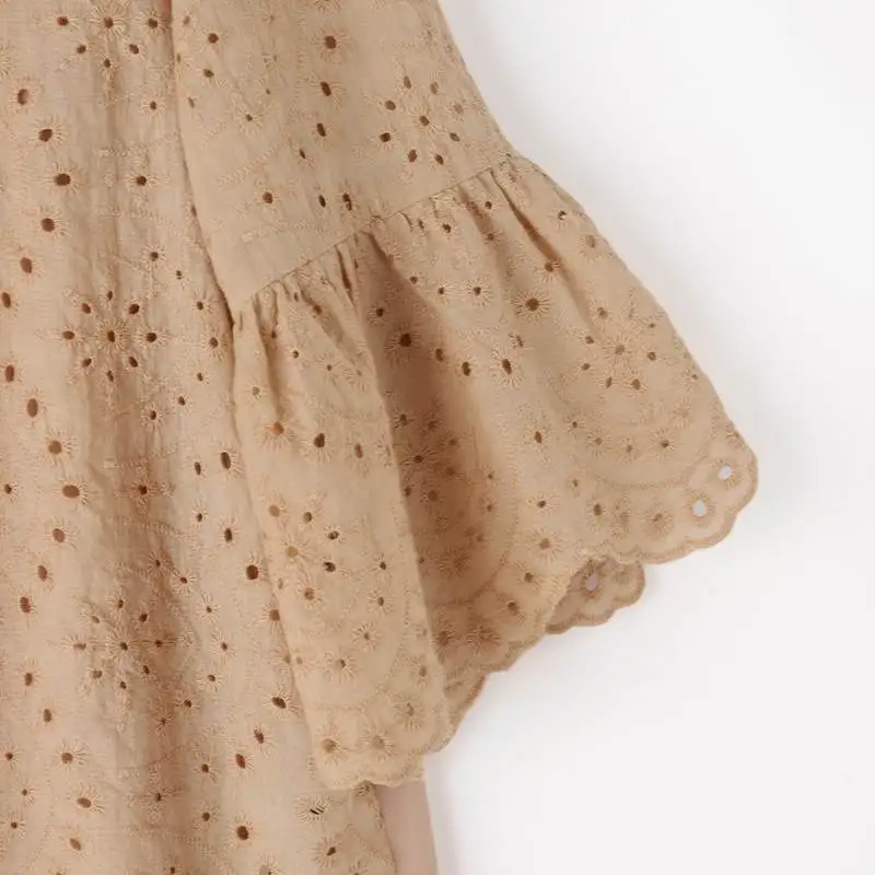 ZANZEA 3/4 Ruffle Sleeve Loose Blusa Women Hollow Out Lace Patchwork Solid Color Tops Everyday 2024 Summer Casual Elegant Blouse