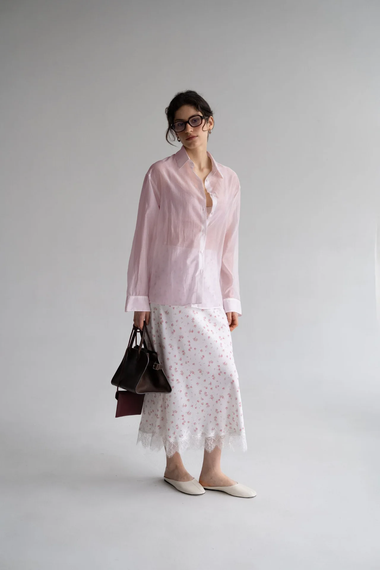 Llinar Semi-transparent Shirt Spring Autumn Women's Loose Shirt Office Lady Solid Color Versatile Top Long Sleeved Lyocell Shirt