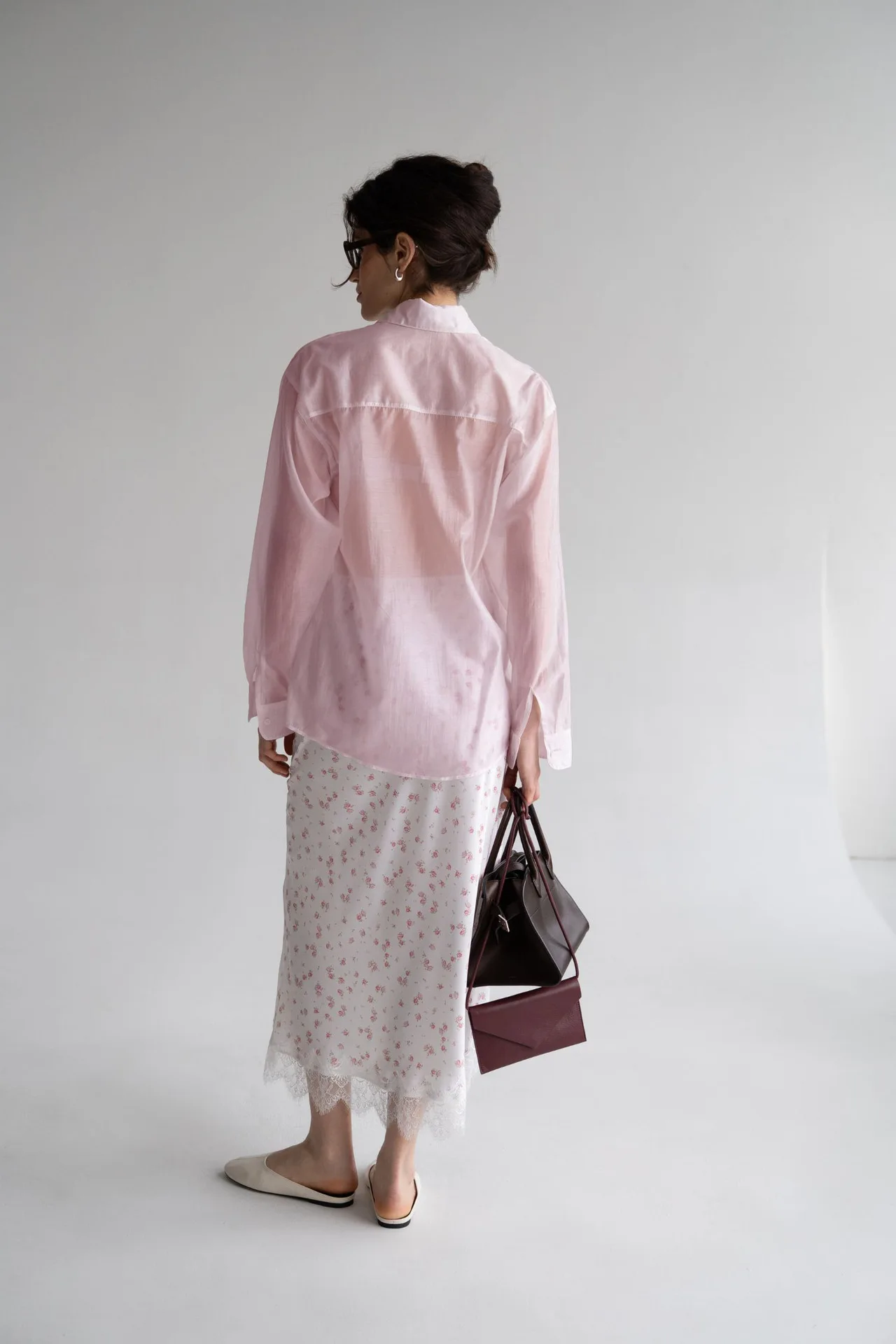 Llinar Semi-transparent Shirt Spring Autumn Women's Loose Shirt Office Lady Solid Color Versatile Top Long Sleeved Lyocell Shirt