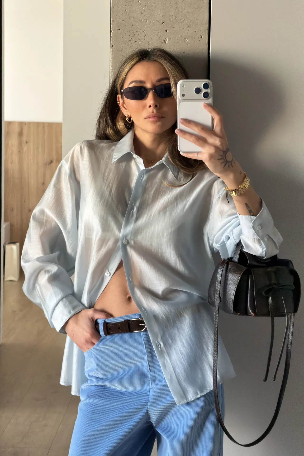 Llinar Semi-transparent Shirt Spring Autumn Women's Loose Shirt Office Lady Solid Color Versatile Top Long Sleeved Lyocell Shirt
