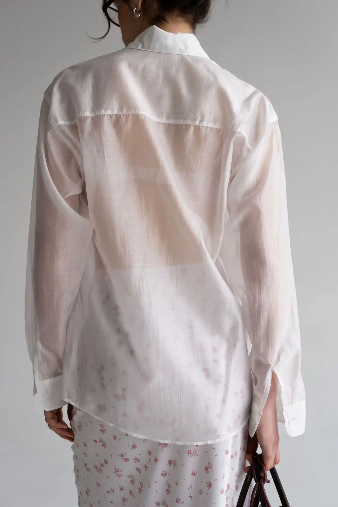 Llinar Semi-transparent Shirt Spring Autumn Women's Loose Shirt Office Lady Solid Color Versatile Top Long Sleeved Lyocell Shirt