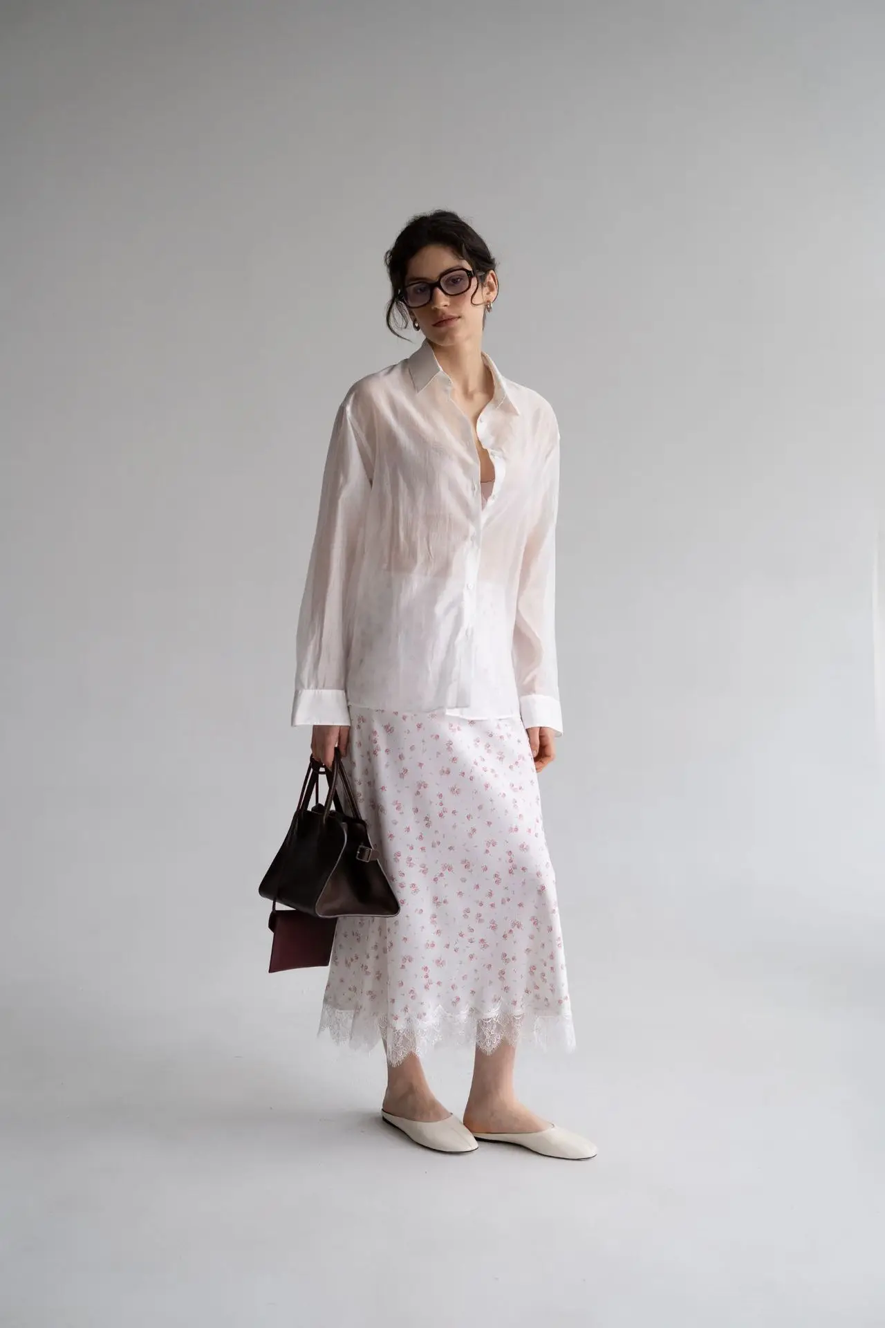 Llinar Semi-transparent Shirt Spring Autumn Women's Loose Shirt Office Lady Solid Color Versatile Top Long Sleeved Lyocell Shirt