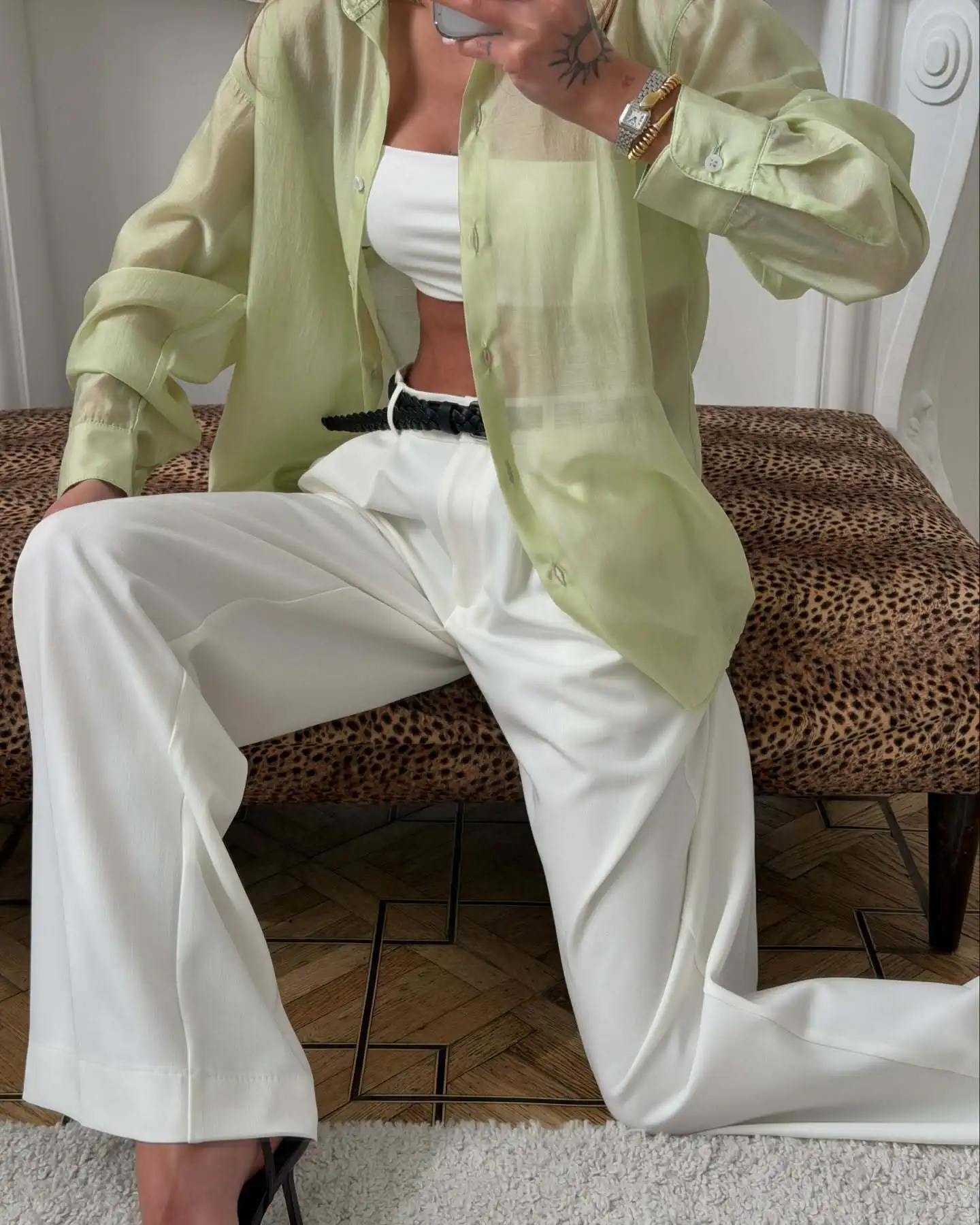 Llinar Semi-transparent Shirt Spring Autumn Women's Loose Shirt Office Lady Solid Color Versatile Top Long Sleeved Lyocell Shirt
