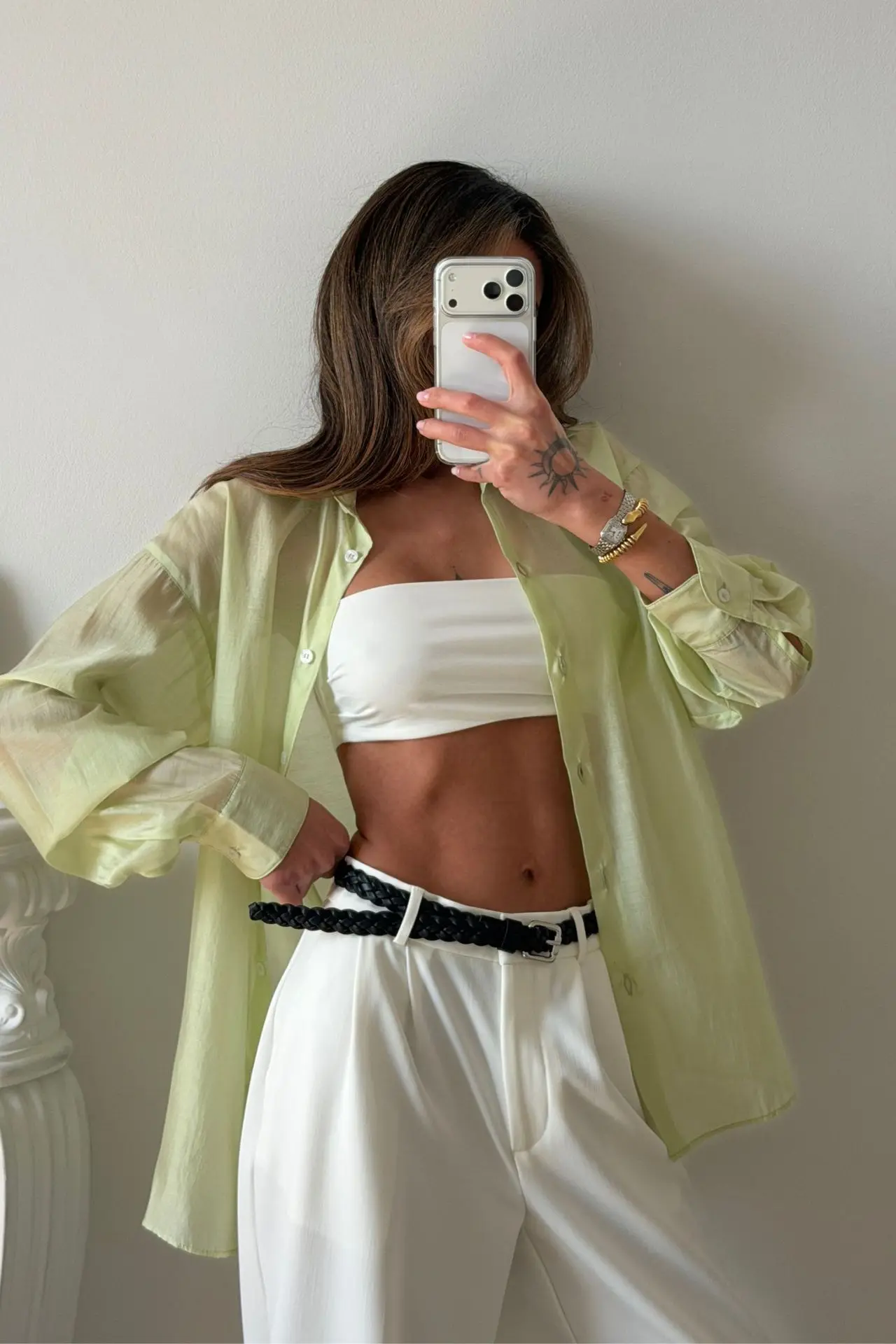 Llinar Semi-transparent Shirt Spring Autumn Women's Loose Shirt Office Lady Solid Color Versatile Top Long Sleeved Lyocell Shirt