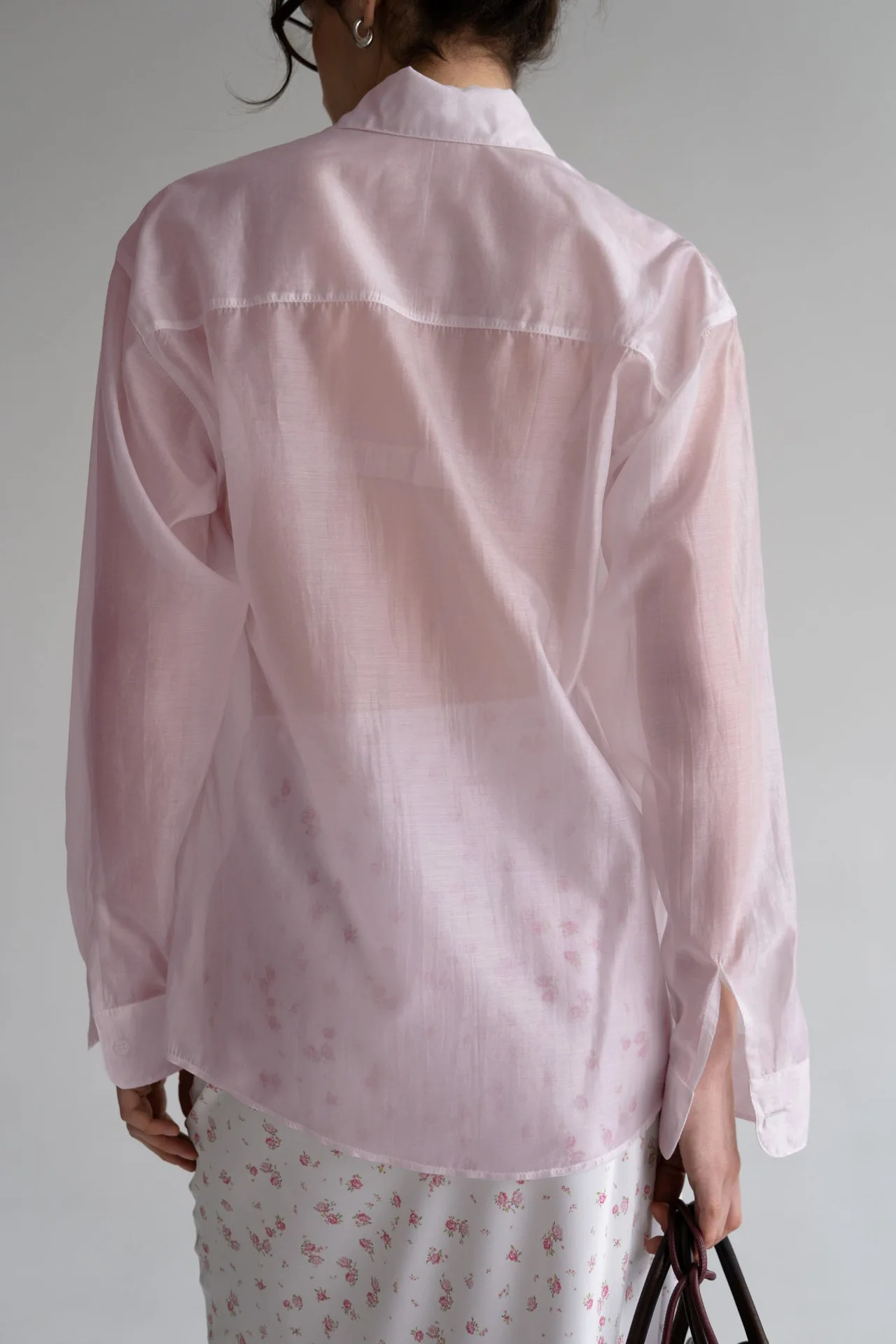 Llinar Semi-transparent Shirt Spring Autumn Women's Loose Shirt Office Lady Solid Color Versatile Top Long Sleeved Lyocell Shirt