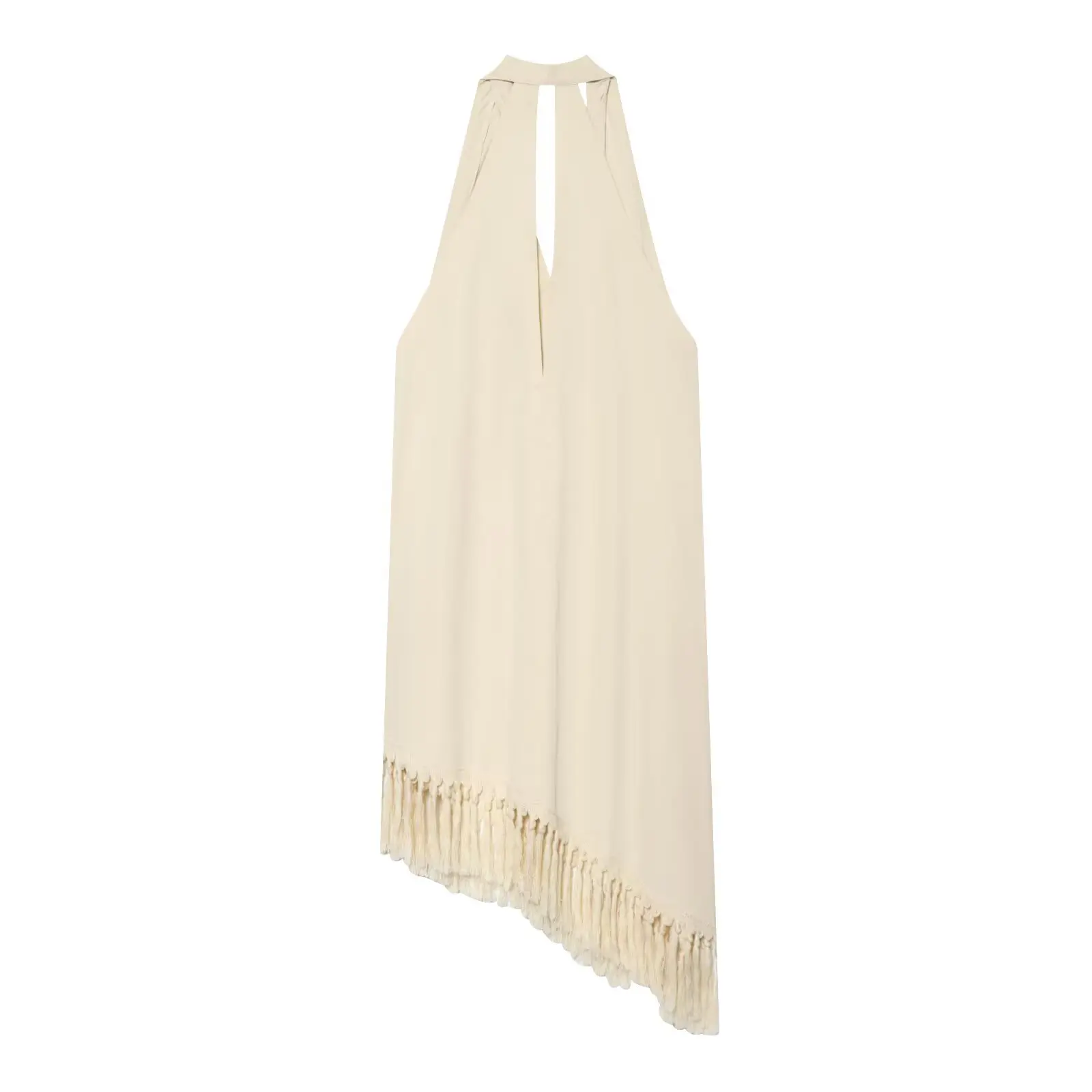 2026 Summer New Stylish Vacation Style Loose Halter V-Neck Tassel Irregular Top