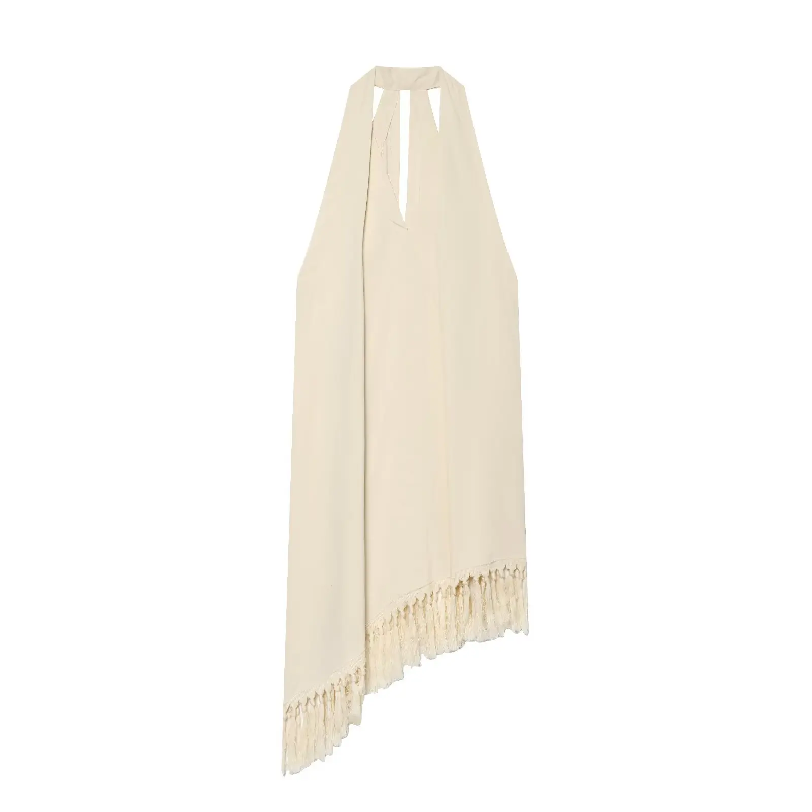 2026 Summer New Stylish Vacation Style Loose Halter V-Neck Tassel Irregular Top