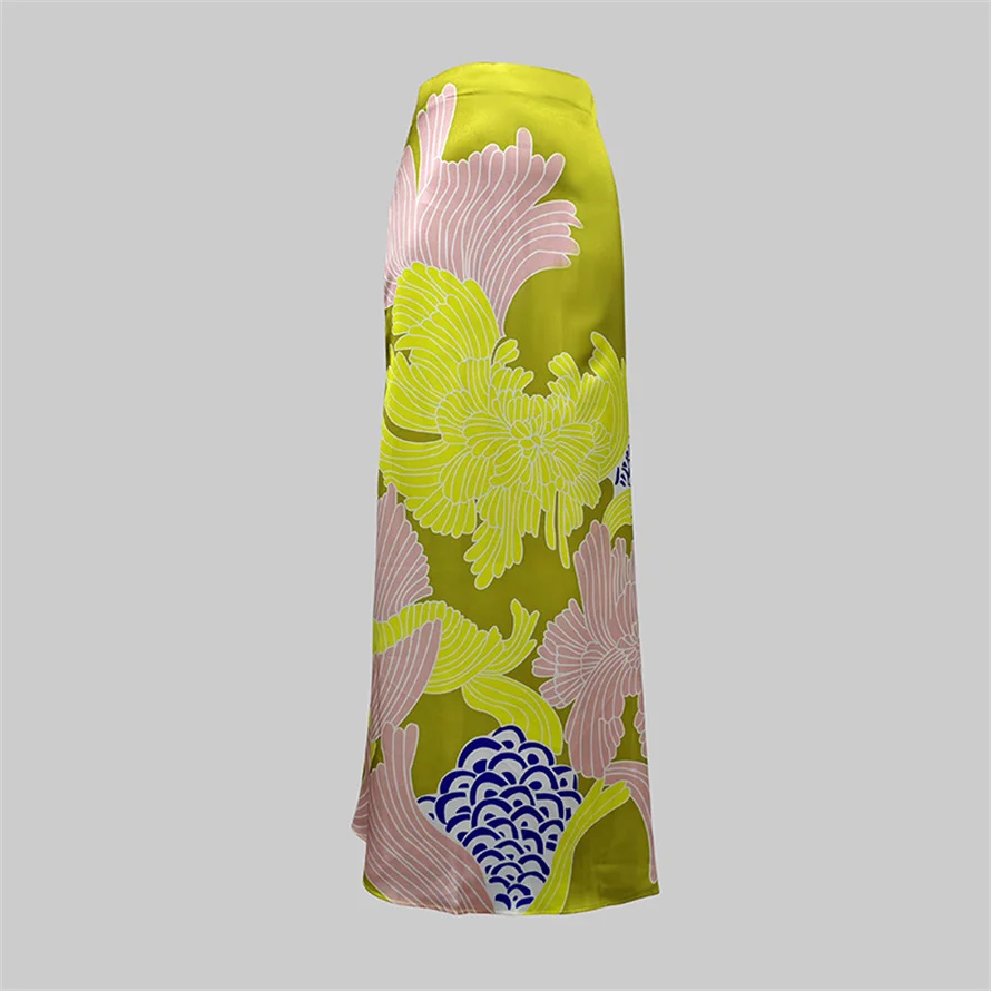 Yeezzi Women Vintage Elegant Flower Printed Batwing Sleeves Blouses & High Waisted Party Evening A-Line Skirts Sold Separately