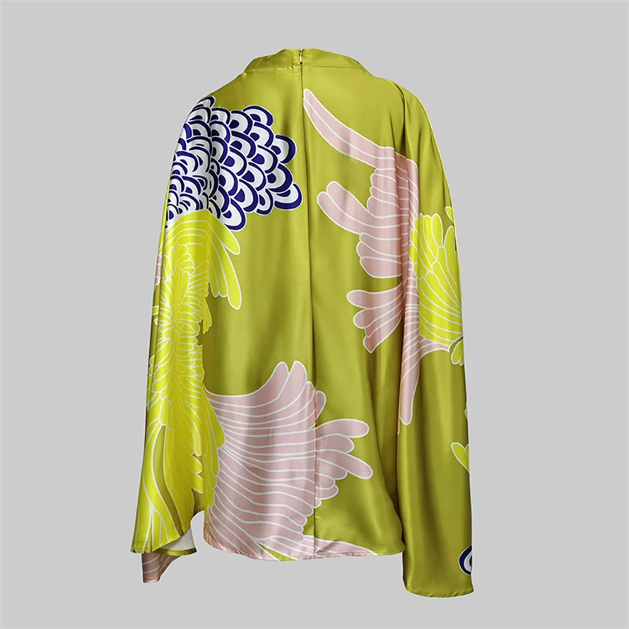 Yeezzi Women Vintage Elegant Flower Printed Batwing Sleeves Blouses & High Waisted Party Evening A-Line Skirts Sold Separately