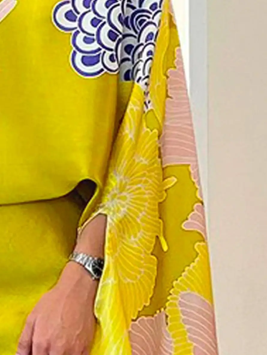 Yeezzi Women Vintage Elegant Flower Printed Batwing Sleeves Blouses & High Waisted Party Evening A-Line Skirts Sold Separately
