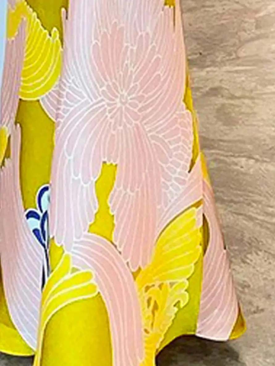 Yeezzi Women Vintage Elegant Flower Printed Batwing Sleeves Blouses & High Waisted Party Evening A-Line Skirts Sold Separately
