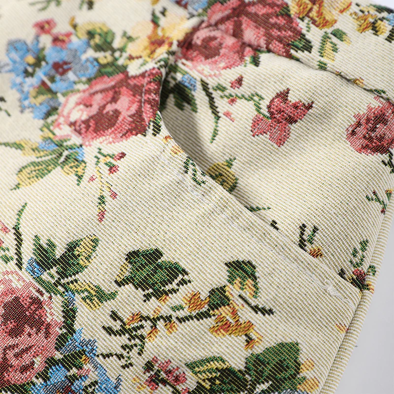 Vintage Floral Printed Jacket Mandarin Collar Long Sleeve Single Breasted Cropped Straight Coats Women Autumn Outfit Streetwear