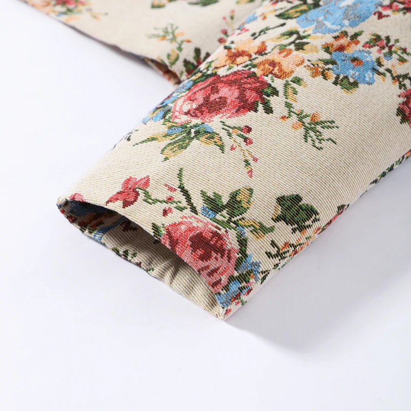 Vintage Floral Printed Jacket Mandarin Collar Long Sleeve Single Breasted Cropped Straight Coats Women Autumn Outfit Streetwear
