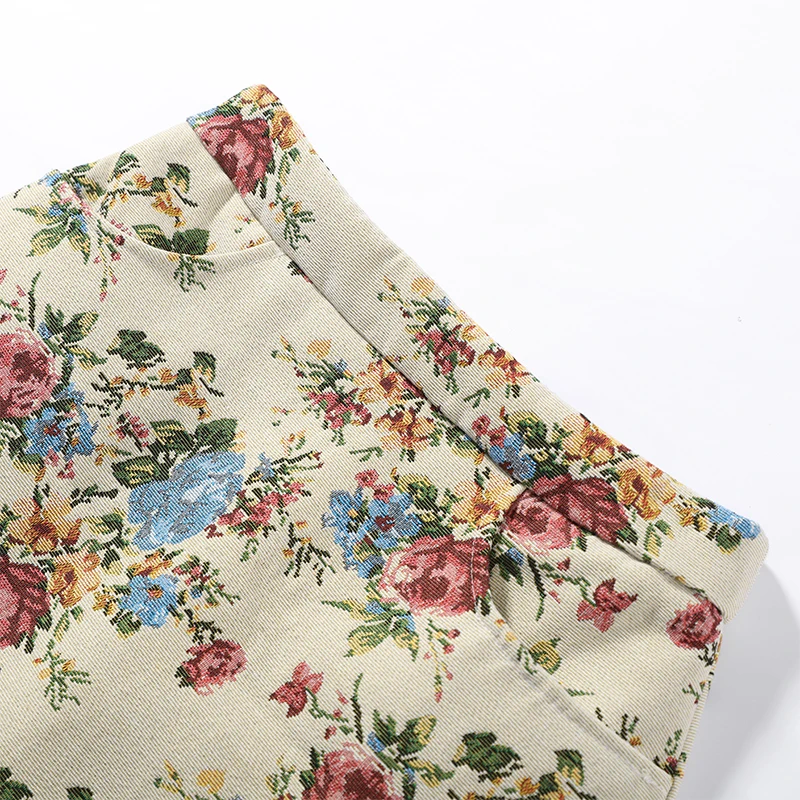 Vintage Floral Printed Jacket Mandarin Collar Long Sleeve Single Breasted Cropped Straight Coats Women Autumn Outfit Streetwear