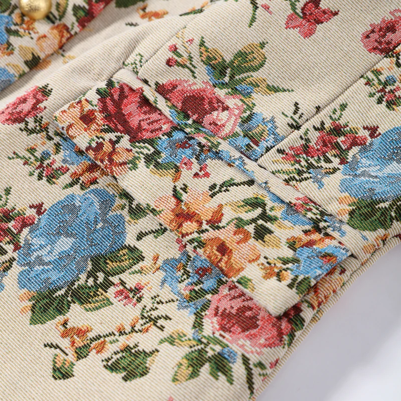 Vintage Floral Printed Jacket Mandarin Collar Long Sleeve Single Breasted Cropped Straight Coats Women Autumn Outfit Streetwear