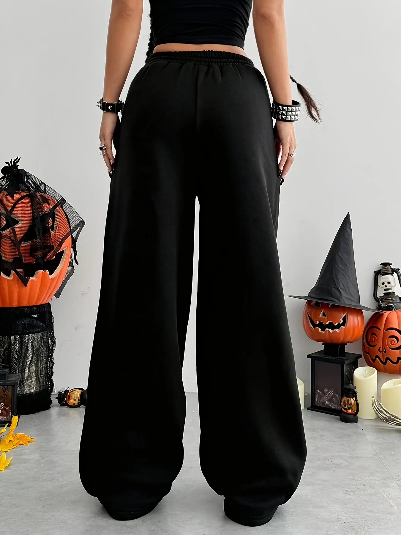 Women'S Casual Wide-Leg Joggers with Elastic Waistband Pockets Solid Color Stretchy Comfort Fit All-Season Comfort