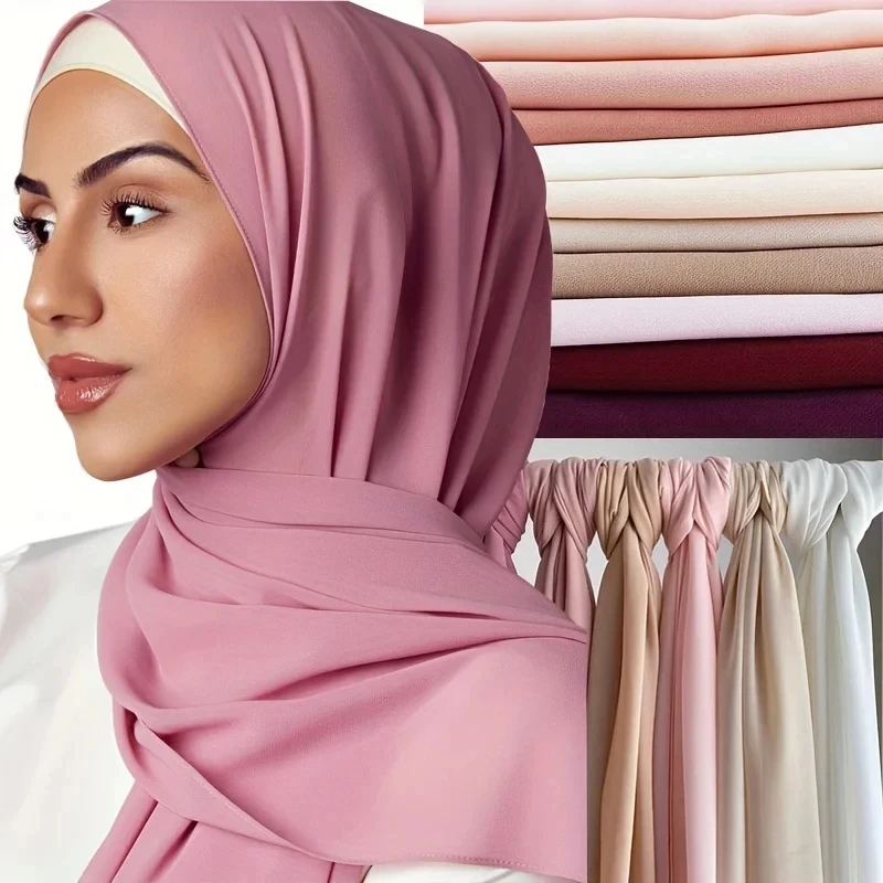 Muslim Chiffon Hijab Scarf Women Long Solid Color Head Wrap For Women Hijabs Scarves Ladies Muslim Veil Jersey Hijabs