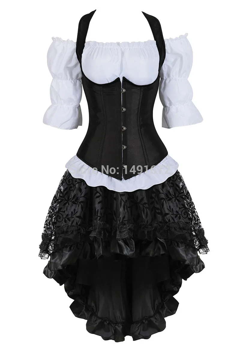 Steampunk Women Skirts Gothic Irregular Shirring Pleated Party Maxi Long Skirt High Low Costumes Punk Sexy Corset Plus Size Red