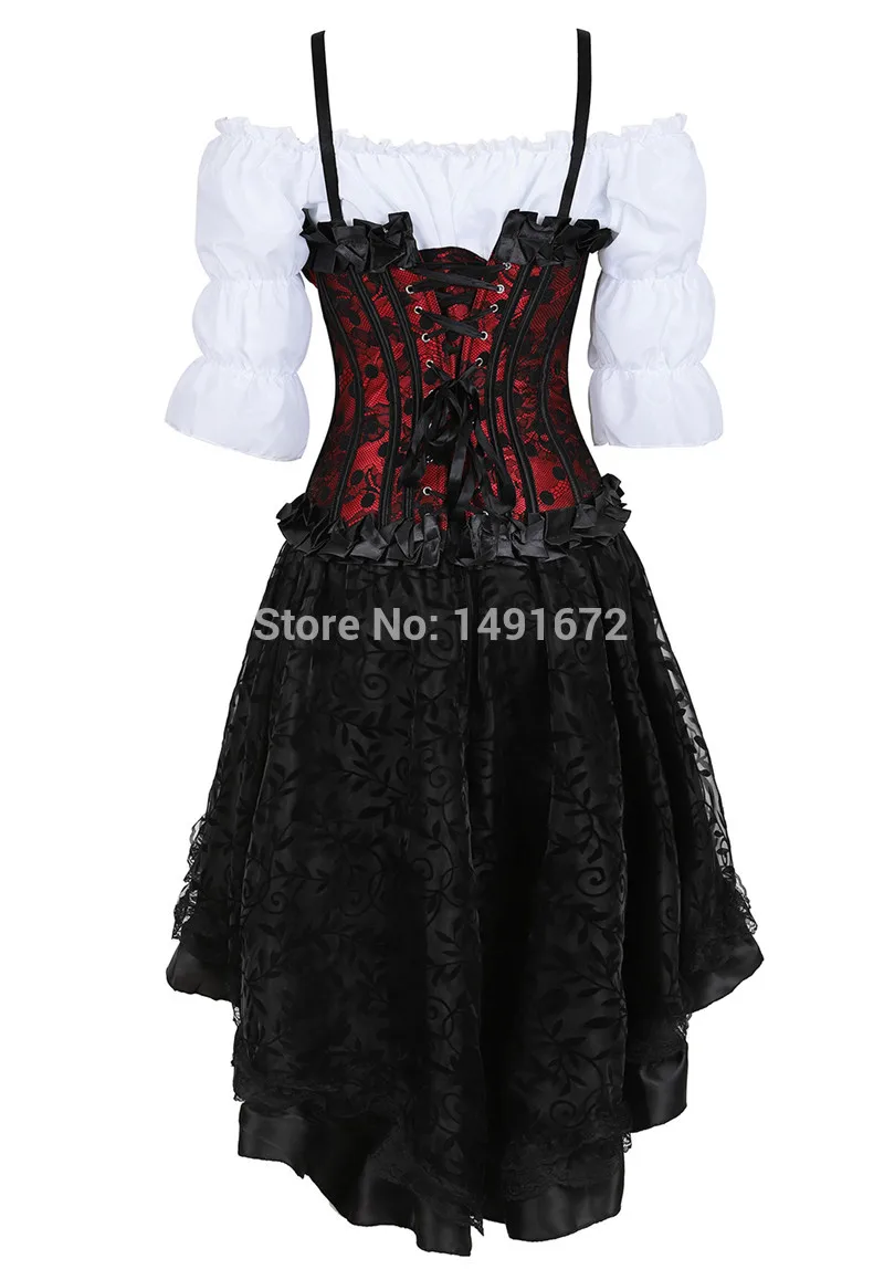Steampunk Women Skirts Gothic Irregular Shirring Pleated Party Maxi Long Skirt High Low Costumes Punk Sexy Corset Plus Size Red