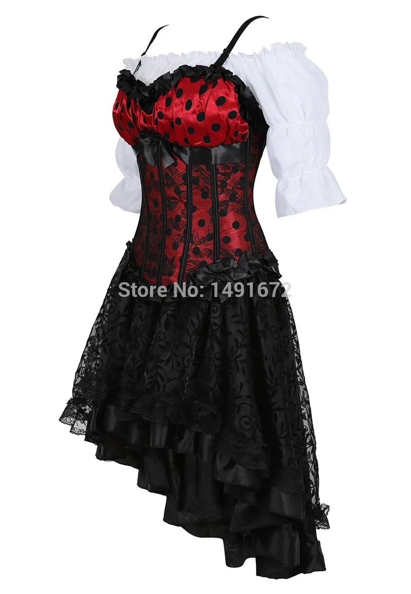 Steampunk Women Skirts Gothic Irregular Shirring Pleated Party Maxi Long Skirt High Low Costumes Punk Sexy Corset Plus Size Red