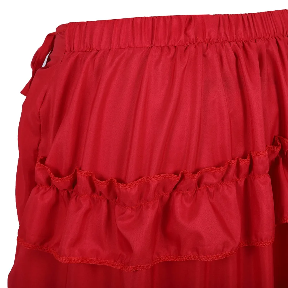 Steampunk Women Skirts Gothic Irregular Shirring Pleated Party Maxi Long Skirt High Low Costumes Punk Sexy Corset Plus Size Red