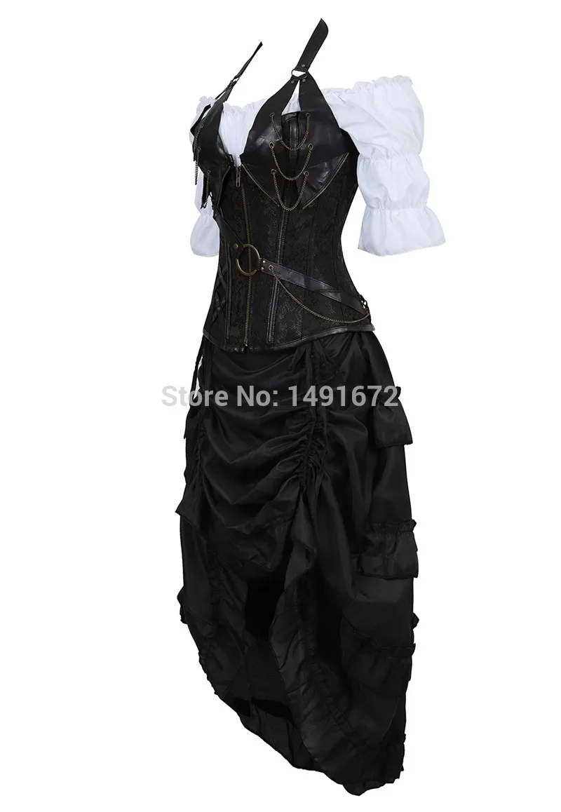 Steampunk Women Skirts Gothic Irregular Shirring Pleated Party Maxi Long Skirt High Low Costumes Punk Sexy Corset Plus Size Red