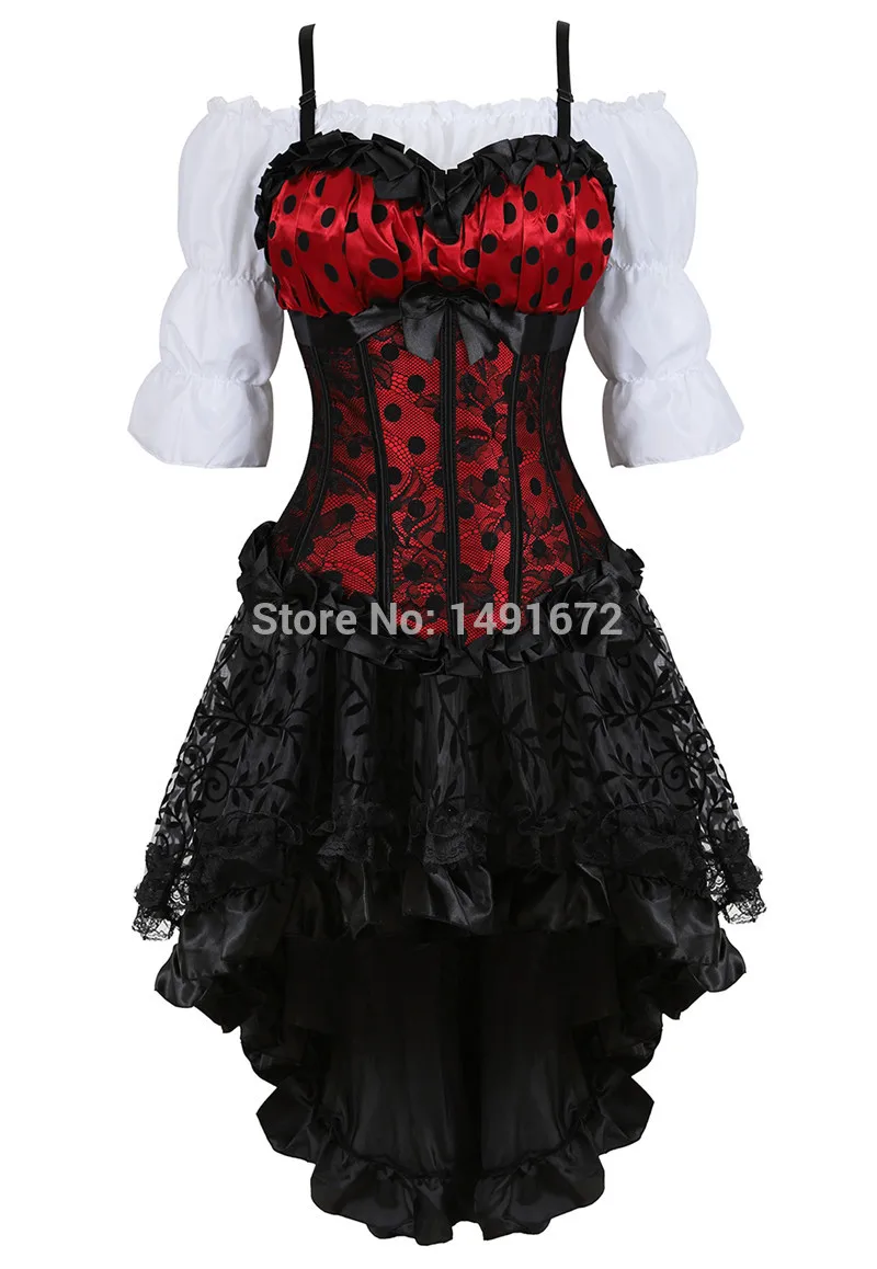 Steampunk Women Skirts Gothic Irregular Shirring Pleated Party Maxi Long Skirt High Low Costumes Punk Sexy Corset Plus Size Red