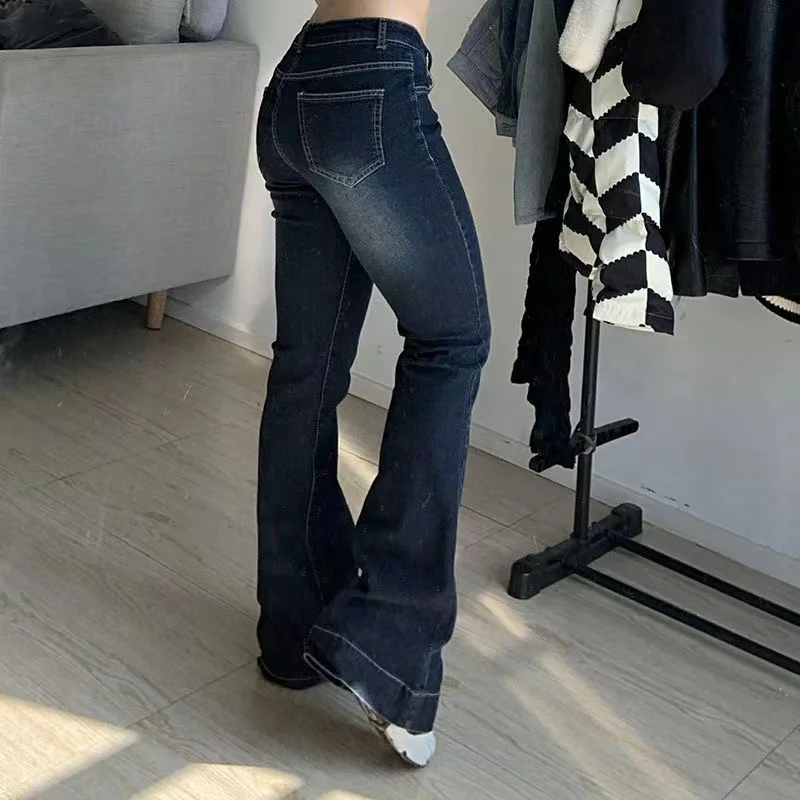 New Flare Jeans Women's Low Waist Trousers Vintage Aesthetic Denim Pants Streetwear Mom Casual Korean Fashion Y2k Jeans