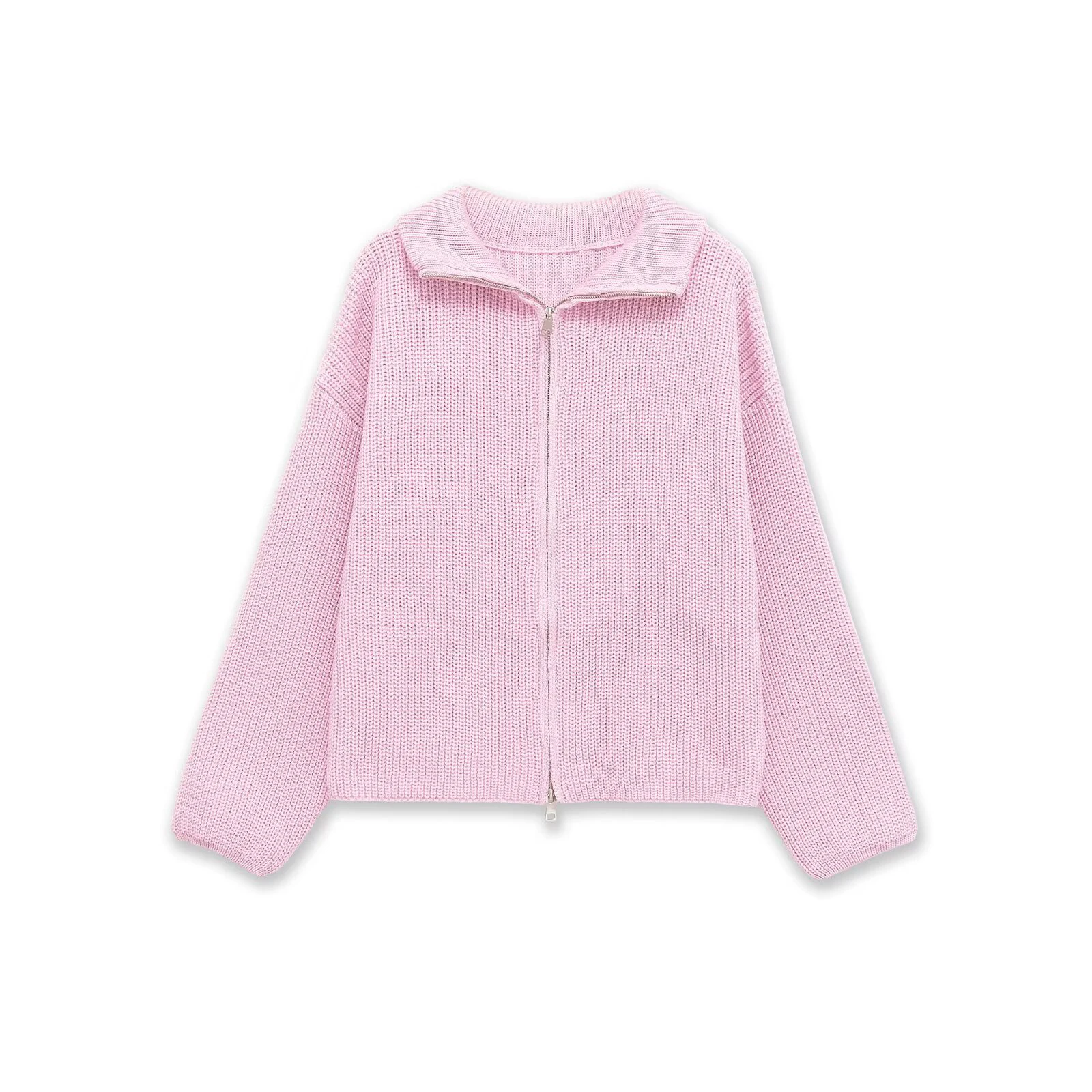 Spring New Arrivals Women's Loose and Lazy Style Sweater Cardigan Flared Lapel Long Sleeve Double Chain Stripe Knit Coat