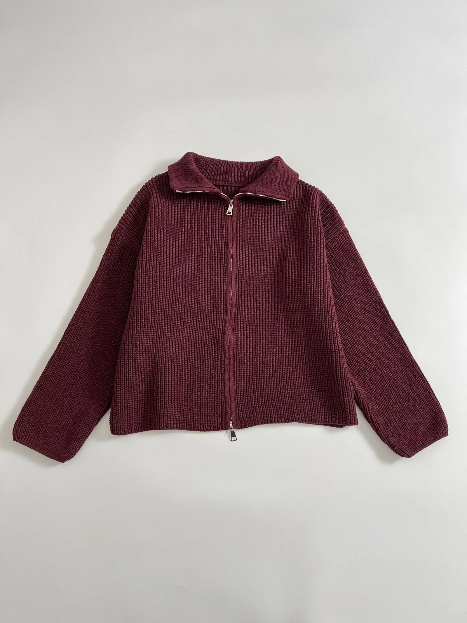 Spring New Arrivals Women's Loose and Lazy Style Sweater Cardigan Flared Lapel Long Sleeve Double Chain Stripe Knit Coat