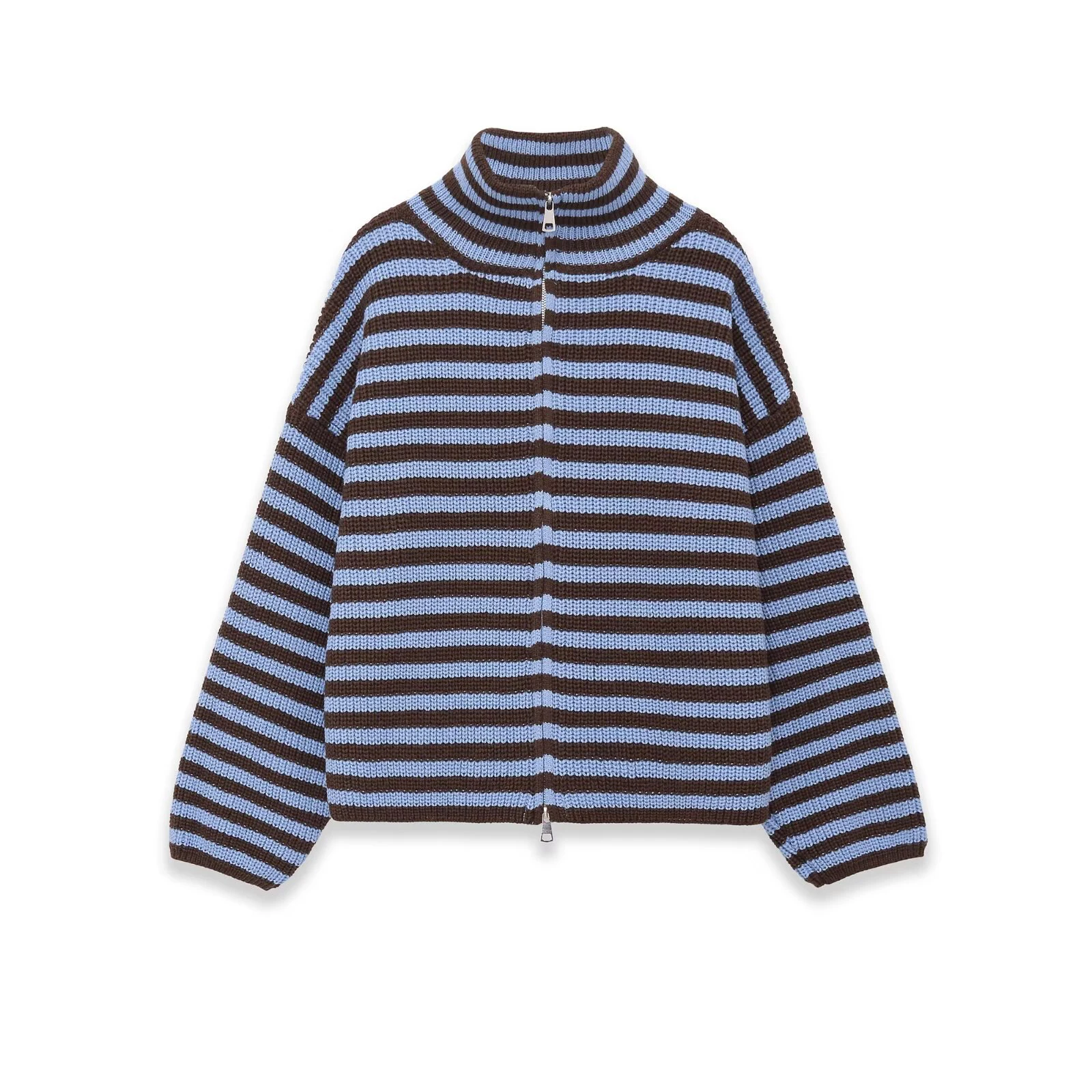 Spring New Arrivals Women's Loose and Lazy Style Sweater Cardigan Flared Lapel Long Sleeve Double Chain Stripe Knit Coat