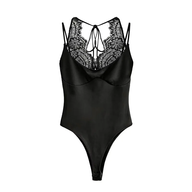 Women's Jumpsuit 2026 Spring New Solid Color Halter Neck Lace Splice Sexy Slim-Fit Romper Personalized Fashion