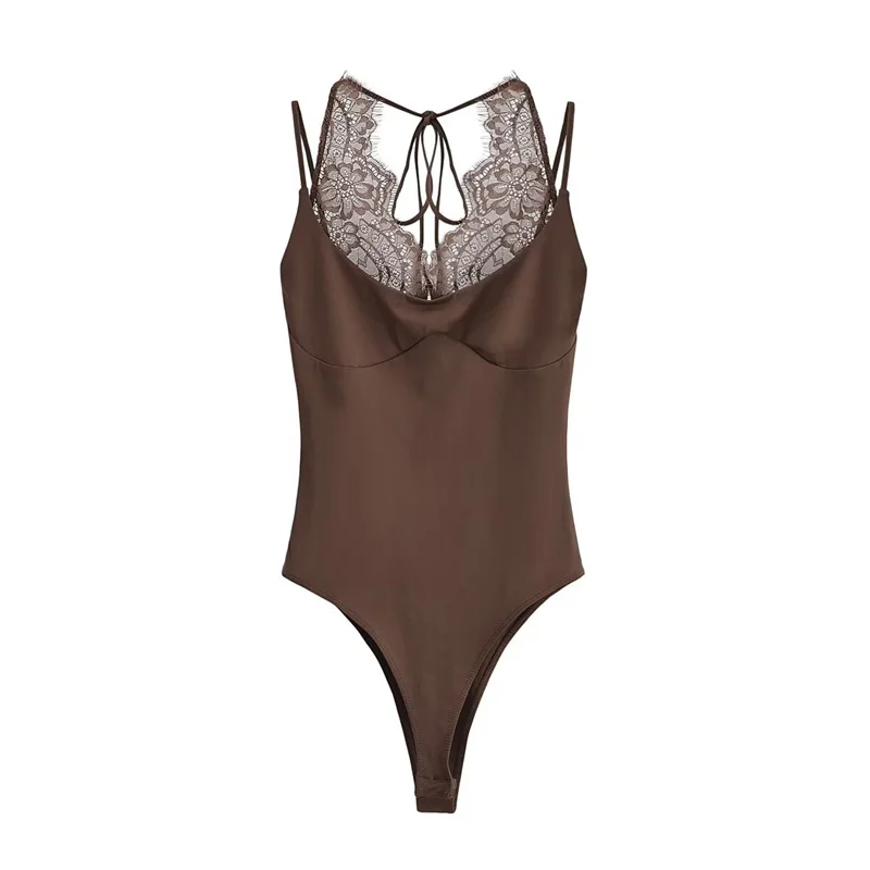 Women's Jumpsuit 2026 Spring New Solid Color Halter Neck Lace Splice Sexy Slim-Fit Romper Personalized Fashion