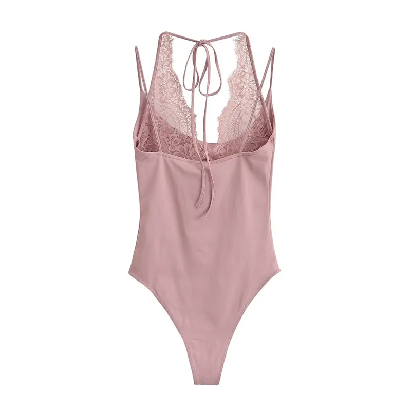 Women's Jumpsuit 2026 Spring New Solid Color Halter Neck Lace Splice Sexy Slim-Fit Romper Personalized Fashion