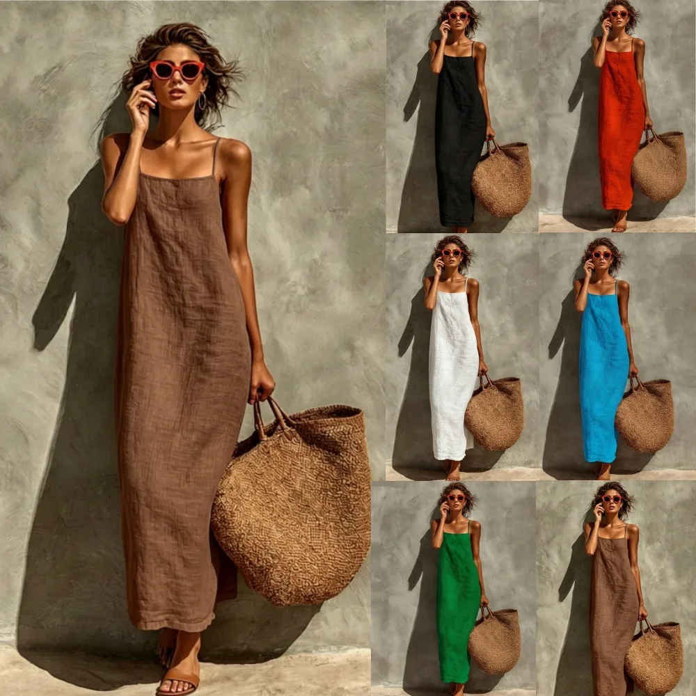 Summer 2026 Women's Fashion Loose Long One-Shoulder Dress Solid Color European And American Style Maxi Dress