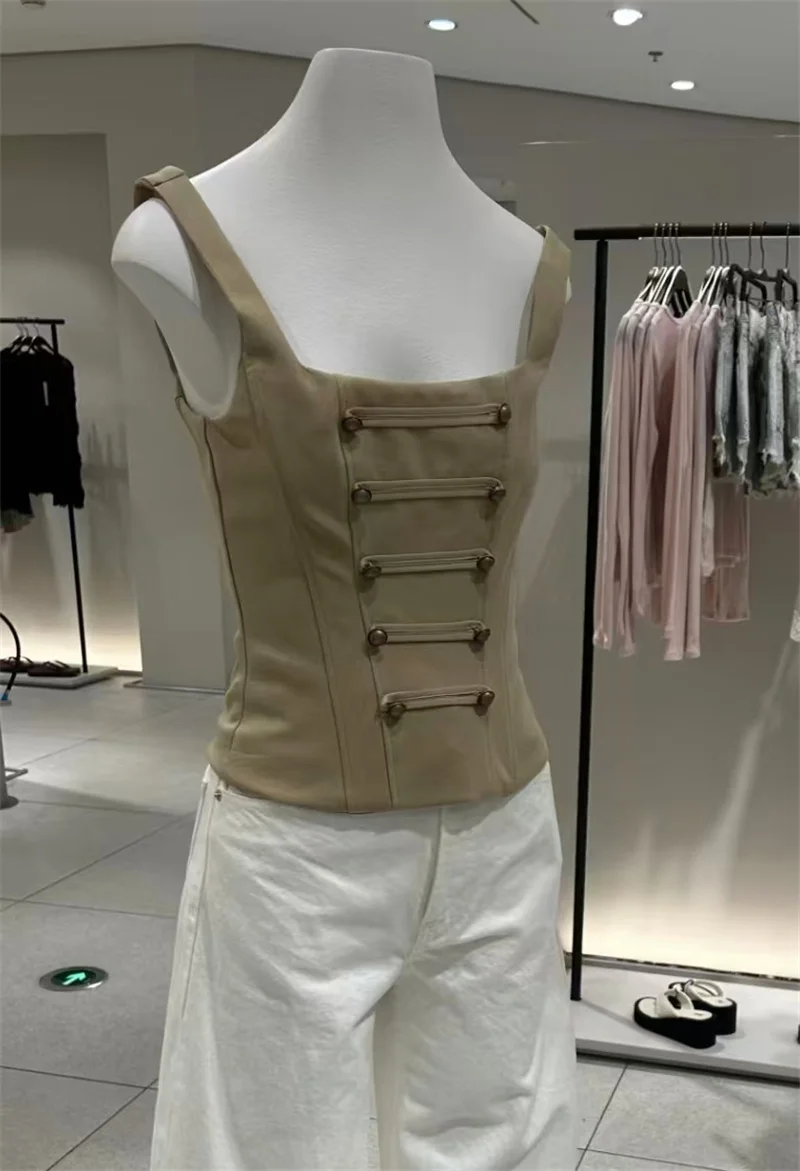 Guobioziy Women's Top 2026 Summer New Solid Color Camisole with Cuff Decoration Slim Fit Top Beach Vacation Sexy Fashion