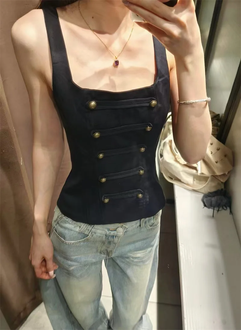 Guobioziy Women's Top 2026 Summer New Solid Color Camisole with Cuff Decoration Slim Fit Top Beach Vacation Sexy Fashion