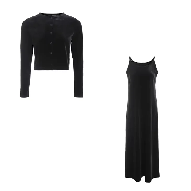 2024 Autumn Women Solid Color New Sleeveless Dress Single-breasted Long-sleeved Cardigan And Long Robes Female Casual Clothes