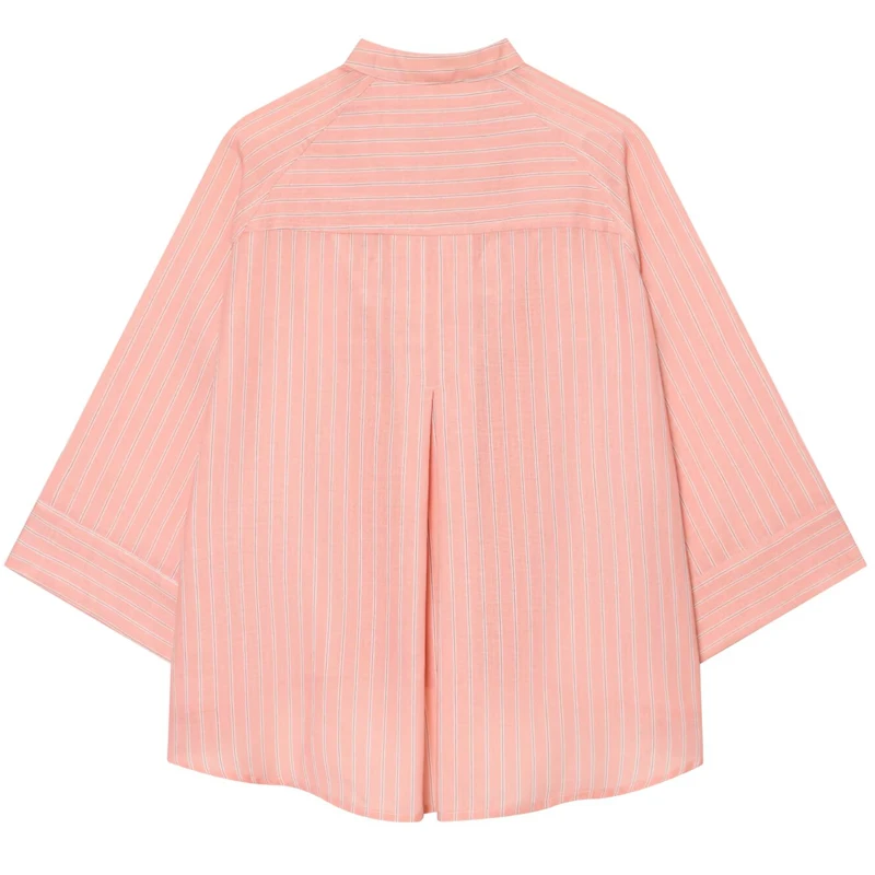 HXAO Striped Loose Shirt Women's Shirt Summer 2026 Elegant Asymmetric Button Mid Sleeve Tops For Woman Casual High Street Blouse