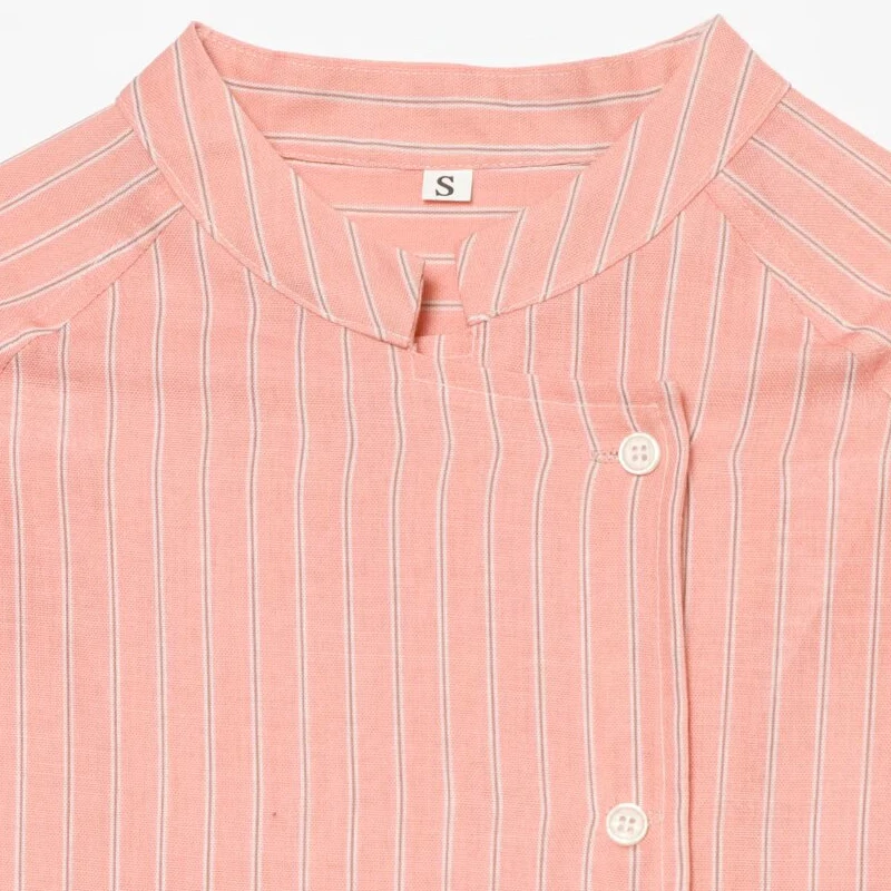 HXAO Striped Loose Shirt Women's Shirt Summer 2026 Elegant Asymmetric Button Mid Sleeve Tops For Woman Casual High Street Blouse
