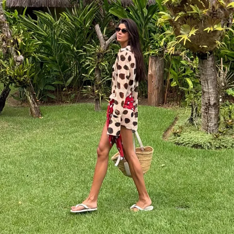Leopard Printed Women's Short Dress Scarf Outfits Lapel Long Sleeve Button Dresses 2 Pieces 2026 Summer Holiday Beach Vestidos