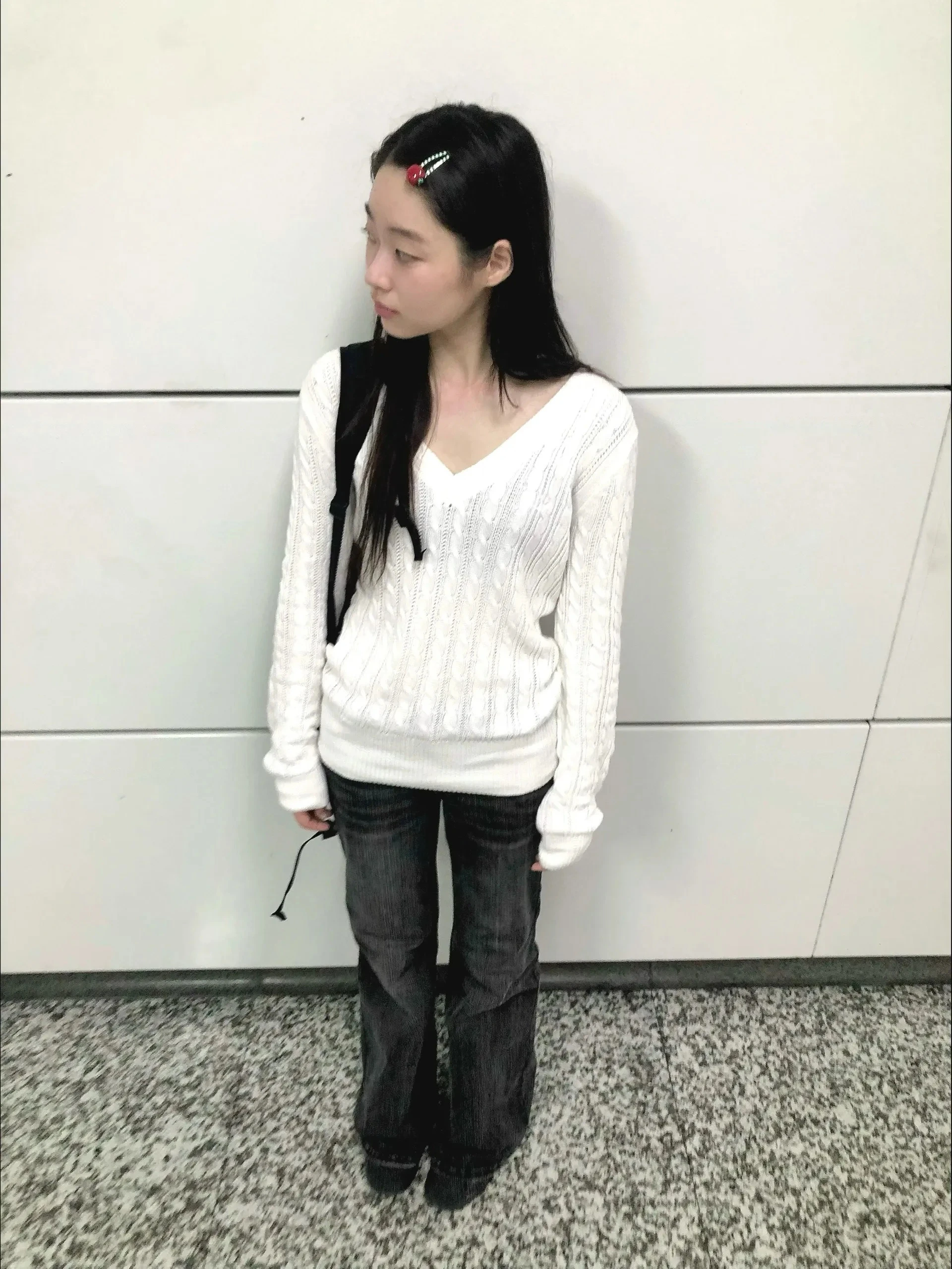 Karrram Japanese Y2k V-neck White Sweater Vintage Harajuku Knit Slim Pullover Korean Style Fall Winter Knitwear 2000s Aesthetics