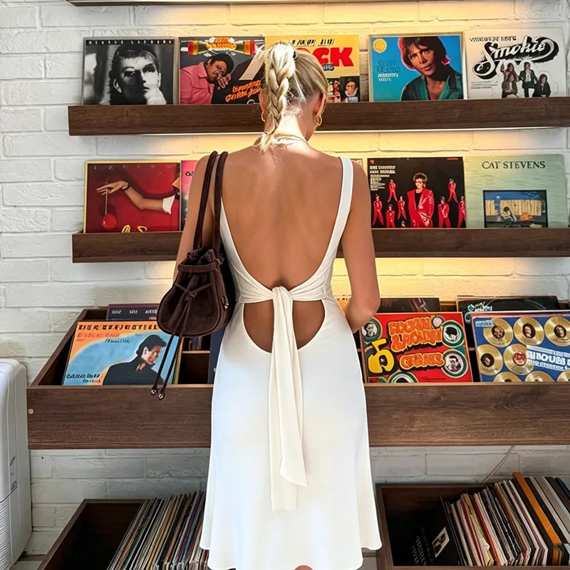 Sexy Bodycon Midi Dress Women's V Neck Backless Lace-up Curvy Dresses Summer Evening Party Birthday Beach 2026 Holiday Vacation