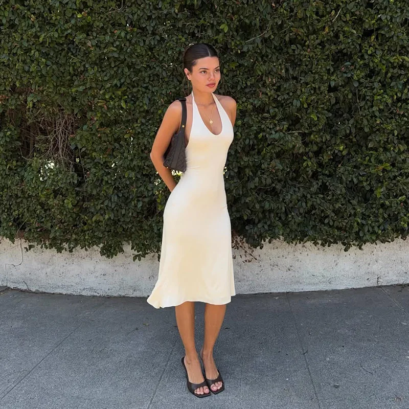 Sexy Bodycon Midi Dress Women's V Neck Backless Lace-up Curvy Dresses Summer Evening Party Birthday Beach 2026 Holiday Vacation