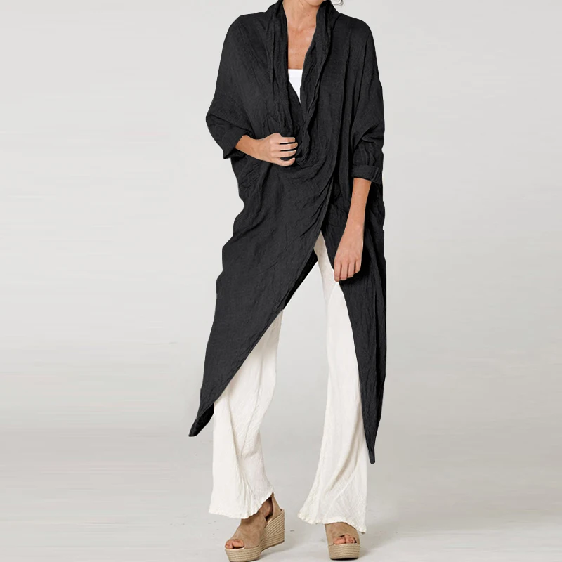 ZANZEA 2025 Fashion Blouses Autumn Women Tops Vintage Long Shirts Casual Solid Cowl Neck Long Sleeve Asymmetrical Party Blusas