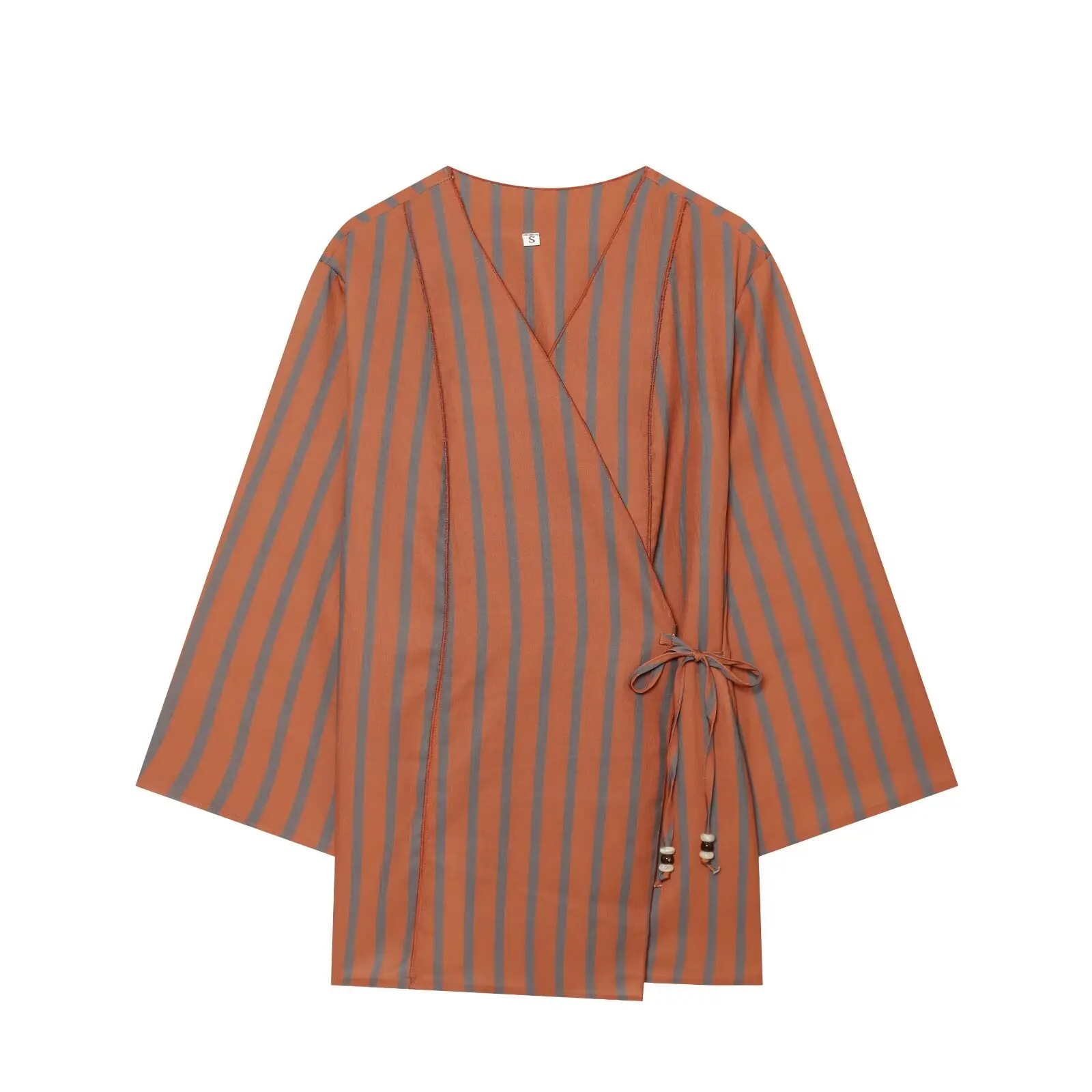 BSAY New Fashion Women Striped Matching Set V Neck Wrap Side Tie Three Quarter Sleeve Top Elastic Waist Harem Pants Daily Outfit