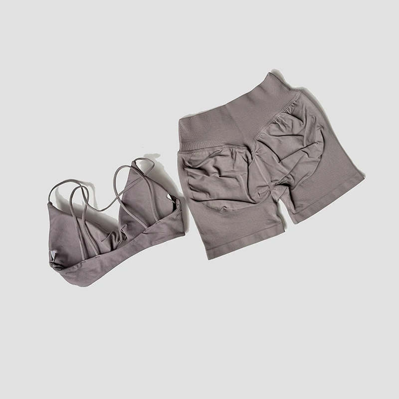WAREBALL 2 Pcs Gym Set Women Vision Twist Front Bra V Neck Cross Waist Quick Dry Shorts Suit Pilates Workout Running Fitness Set