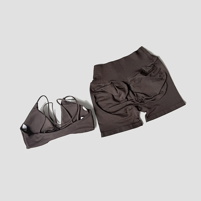WAREBALL 2 Pcs Gym Set Women Vision Twist Front Bra V Neck Cross Waist Quick Dry Shorts Suit Pilates Workout Running Fitness Set