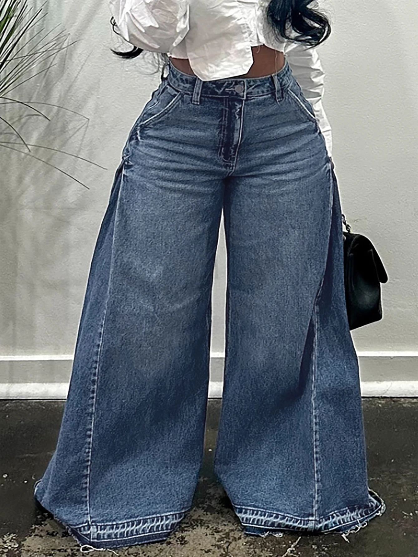 Vintage Wide-Leg Jeans for Women Y2K Niche Design Flared Pants Loose Versatile Floor-Length Trousers
