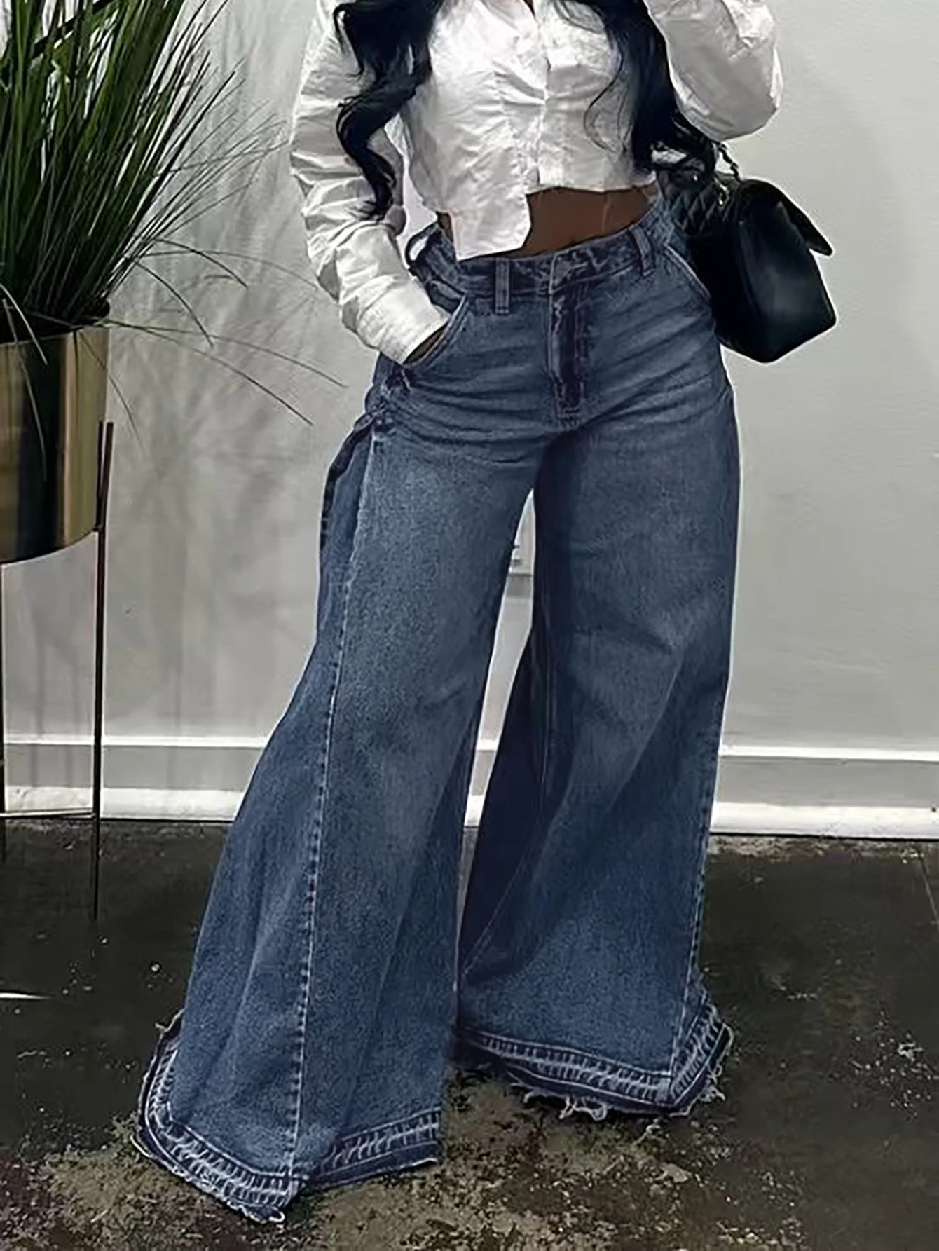 Vintage Wide-Leg Jeans for Women Y2K Niche Design Flared Pants Loose Versatile Floor-Length Trousers